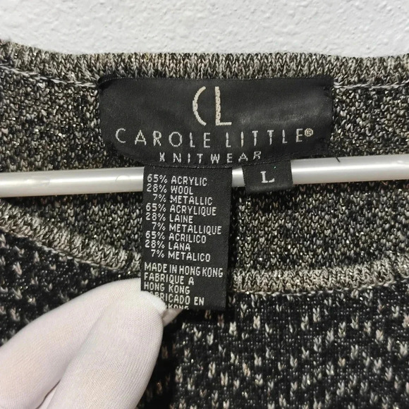 Carole Little Wool Sheath Sweater Midi Dress Large Vintage Metallic Chevron Knit - Picture 3 of 6